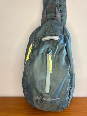 Eddie Bauer Teal Sling Belt Bag with Yellow Accents